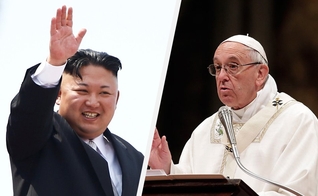 Kim Jong-un (à esquerda) convidou o papa Francisco (direita) a fazer uma visita à Coreia do Norte. (Foto: Reprodução)