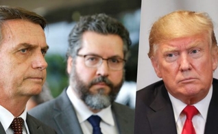 Jair Bolsonaro (à esquerda), chanceler Ernesto Araújo (ao centro) e Donal Trump (à direita). (Imagem: Blog do Esmael)