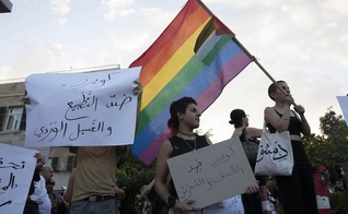 Militantes LGBT palestinos fazem protesto na cidade de Haifa, Israel. (Foto: Oren Ziv/Activestills.org)