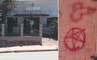 A Igreja Batista Avivar Poços de Caldas (MG) foi pichada com mensagens de ódio. (Foto: Reprodução/TV Plan)