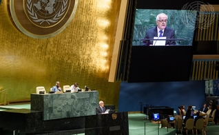 Embaixador Palestino na ONU, Riyad Mansour, fala em Assembleia Geral em Nova York. (Foto: ONU/Loey Felipe)