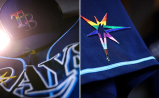 O  time confeccionou camisetas e bonés com o logo do arco-íris. (Foto: Tampa Bay Rays/Twitter)