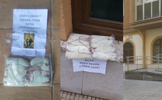 A igreja foi vandalizada com sacos de ratos mortos em suas janelas. (Foto: Iglesia Nueva Vida Santander)
