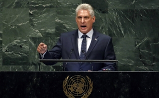 Presidente cubano Miguel Díaz-Canel durante discurso na ONU. (Foto: AP Photo/Richard Drew)