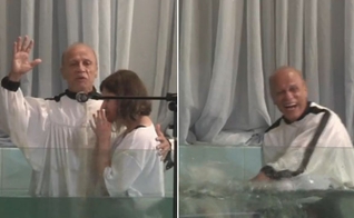 Geovana Palermo mergulhou após ser batizada pelo pastor Aloizio Penido. (Foto: Reprodução/Facebook)