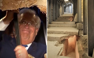 Com uma marreta, embaixador americano David Friedman abre parede que inaugura Estrada dos Peregrinos como nova via para o turismo em Jerusalém. (Foto: Reprodução/Menorah)