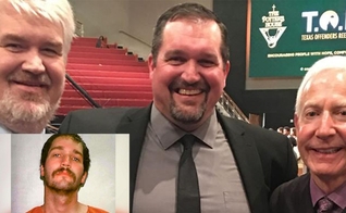 Ron Adkins quando foi preso (no destaque) e hoje como ministro do Evangelho (no centro da foto). (Foto: Reprodução/Facebook)