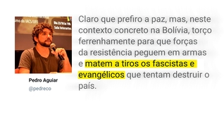 O professor de Jornalismo da UFF, Pedro Aguiar, disse que torce pela morte de evangélicos no contexto político Bolívia. (Foto: Guiame)