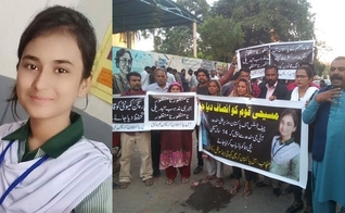 Huma Younas e protestos exigindo sua libertação. (Foto: Reprodução/Opindia)