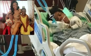 Kertisha Brabson durante o coma e hoje saudável com as filhas. (Foto: Reprodução/GodUp)