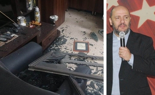Pastor Said Deeb e imagem do escritório da igreja após as explosões. (Foto: Reprodução / Facebook)