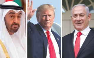Sheik Mohammed Bin Zayed, príncipe herdeiro de Abu Dhabi, presidente dos EUA, Donald Trump, e primeiro-ministro de Israel, Benjamin Netanyahu. (Foto: Reuters)