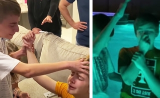 Landon ora e batiza o melhor amigo em culto doméstico. (Foto: Reprodução / GOD TV)