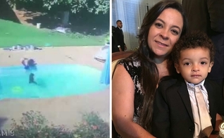 Poliana e o filho; ao lado, câmera registrou ato heroico onde o acidente aconteceu. (Foto: Reprodução / Facebook)