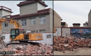 Uma Igreja Three-Self no distrito de Fuxing foi demolida em 15 de abril. (Foto: Reprodução / Bitter Winter)