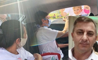 Gilberto Renadi, ao lado da esposa Maria Cristina, reencontra o filho de 6 anos ao chegar em casa do hospital. (Foto: Reprodução / Folha de Campo Largo)