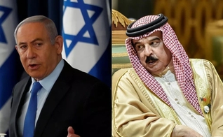 Benjamin Netanyahu, primeiro-ministro de Israel, e o rei Hamad bin Isa Al Khalifa, do Bahrein. (Foto: Ronen Zvulun, Fayez Nureldine /AFP/POOL)