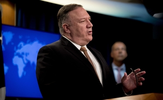 O Secretário de Estado dos EUA, Mike Pompeo, em entrevista coletiva em Washington, DC. (Foto: Andrew Harnik/Pool via Reuters)