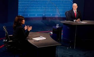 Kamala Harris (à esquerda) e Mike Pence, candidatos à Vice-Presidência dos EUA participam de debate em Salt Lake City, em Utah. (Foto: Morris Gash / Reuters)