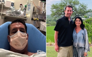 C.J. MacDonald durante sua internação na UTI e hoje recuperado ao lado da esposa. (Foto: Reprodução / BP Press)