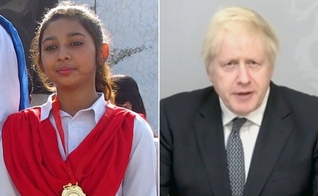 Maira Shahbaz (à esquerda) enviou uma 'carta' ao primeiro-ministro do Reino Unido, Boris Johnson (à direita), pedindo ajuda, enquanto teme por sua própria vida e de sua família, após fugir de um casamento islâmico forçado, no Paquistão. (Foto: Daily Mail)