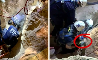 Socorristas fazem uma grande operação para salvar menino que caiu em poço. (Foto: Reprodução / Twitter)