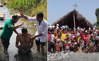 Batismo e cristãos em uma das igrejas plantadas pelo Pr. Kulbhadur no Nepal. (Foto: Reprodução / Pr. Kulbhadur)