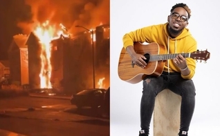 Chandler Moore canta enquanto casa pega fogo: “Perdi 98% das minhas coisas materiais e é frustrante. Mas, eu tenho vida”. (Foto: Reprodução / GOD TV)
