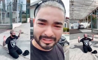  O cantor Yudi Tamashiro orou pelos pais com Covid-19 em frente ao hospital que estão internados. (Foto: Reprodução/Instagram).