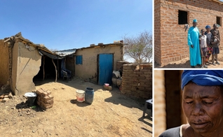 A nova casa de Maria e no destaque a casa destruída pela enchente. (Foto: New Covenant Missions)