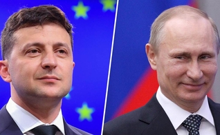 Volodymyr Zelensky, presidente da Ucrânia e Vladimir Putin, presidente da Rússia. (Foto: Reprodução / NBC News)
