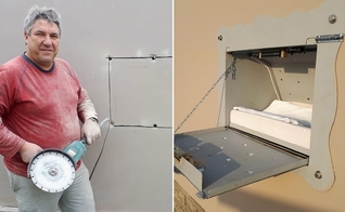 Dick Peters durante a instalação da caixa para receber bebês indesejados. (Foto: Ruach Elohim Foundation/Montagem Guiame)