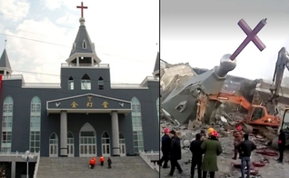 Igreja Golden Lampstand, na China, sendo destruída, em 2018. (Foto: Reprodução Veja Abril)