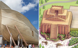 Arca de Noé em tamanho real; conceito da réplica da Torre de Babel. (Foto: Reprodução / Answers in Genesis). 