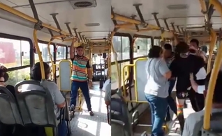 Em vídeo postado no Facebook, a passageira fica enfurecida com a pregação e avança contra o pregador. (Foto: Reprodução/Facebook).