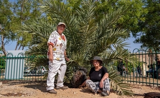 Dra. Elaine Solowey (à esquerda) com a tamareira que germinou de uma semente do período de Jesus. (Foto: Marcos Schonholz)