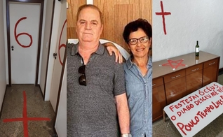  Na cena do crime, a polícia encontrou uma série de mensagens satânicas (Foto: Reprodução/TV Gazeta).