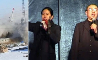 Igreja Golden Lampstand demolida; Pra. Yang e seu marido, Pr. Wang. (Foto: Reprodução / ChinaAid)