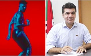 Figura que aparece em clipe e Clésio Salvaro, prefeito de Criciúma. (Foto: Reprodução / ND Mais)