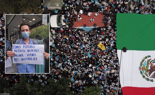 Vista aérea de parte das manifestações pró-vida em frente à Suprema Corte; no destaque, manifestante com cartaz. (Foto: Reprodução / Twitter)