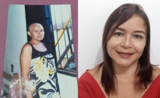 Valdelice em 2007, época em que enfrentava a leucemia, e hoje, recuperada e saudável. (Foto: Arquivo pessoal)