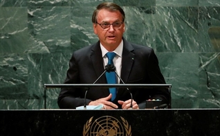Jair Bolsonaro em seu discurso na sede da ONU, em NY. (Foto: Reprodução / Estadão)