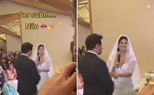Inaiã Dias durante os votos em seu casamento com Roney Barros. (Foto: Reprodução)