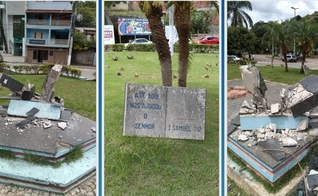 Monumento da Bíblia foi removido para dar lugar a enfeites de Natal. (Foto: Reprodução / Portal Caparaó)