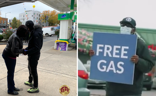 Pessoas receberam oração durante oferta de gasolina. (Foto: reeprodução / Facebook Greater Mount Calvary Holy Church)