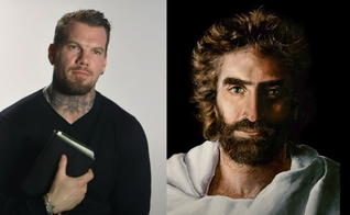Cody Bates após sua conversão e a pintura de Akiane Kramarikpi . (Montagem: Capturas de tela/YouTube/The Meeting House)