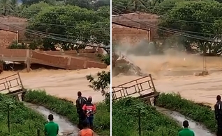 Moradores filmaram momento em que construção de igreja desabou. (Foto: Reprodução/Redes Sociais)