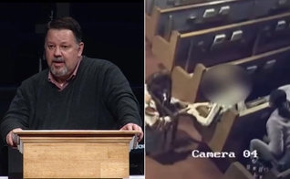 Pastor Larry Robertson e cena do roubo no Tennessee. (Foto: YouTube/Hilldale Baptist Church/Câmeras de Segurança)