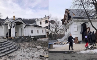 Mosteiro ortodoxo cristão em Donetsk foi atingido por uma bomba russa. (Foto: Twitter/ SSSCIP Ukraine). 