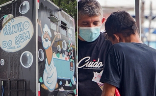 A cabine “Banho do Bem” ofereceu banho gratuito no centro de Manaus. (Foto: Divulgação).